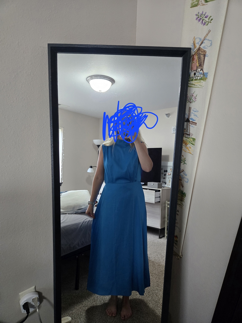 Elegant Teal Blue Sleeveless Midi Dress